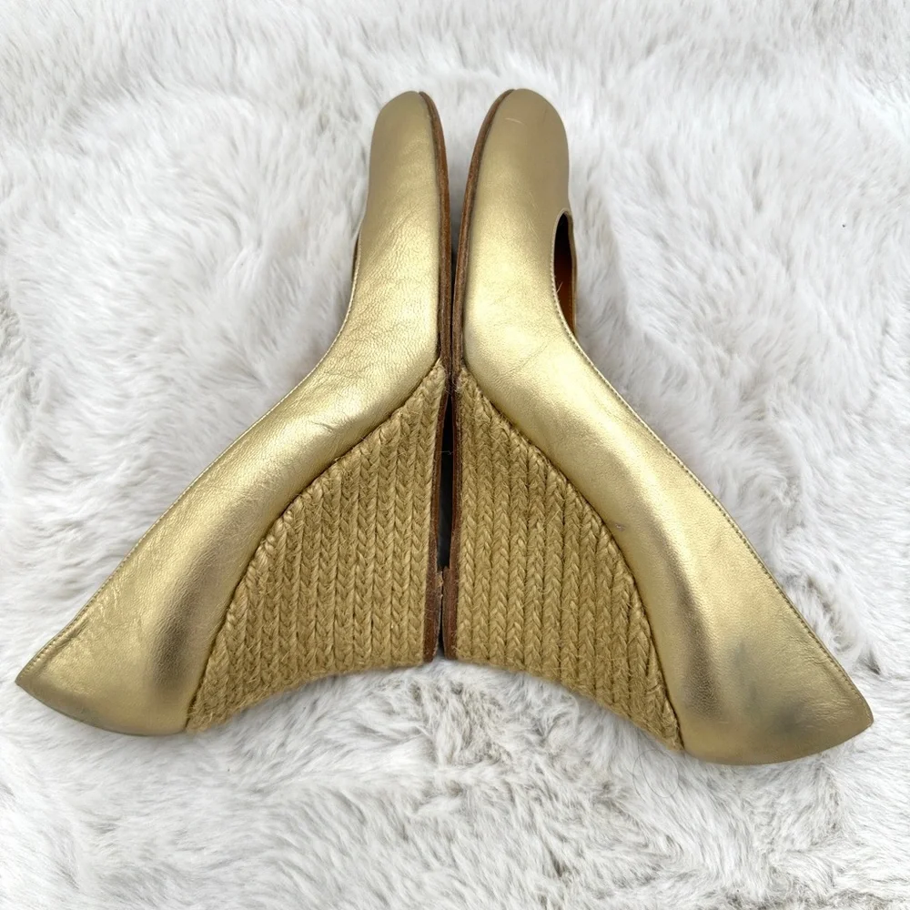 Lanvin Gold Metallic Leather Jute Wedge Sandals Women’s‎ 39 US 9